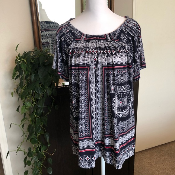 Style & Co. Tops - Style & Co. Pleated Geometric Short-Sleeve Top